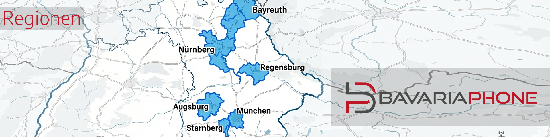 Übersichtskarte von Bayern mit betonten Regionen für starface Telefonanlagen & EDV-Service